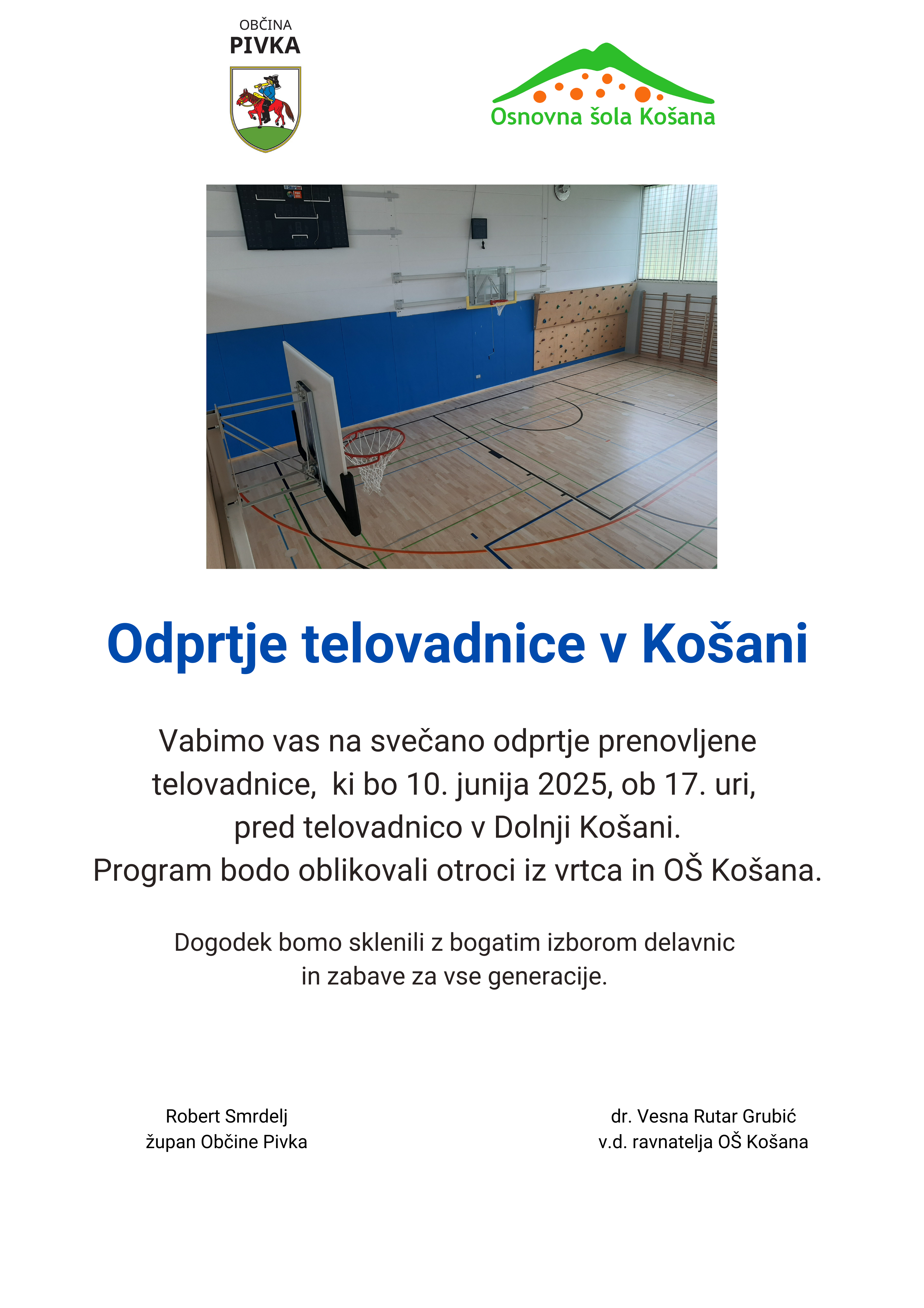 vabilo_odprtje telovadnice v Košani